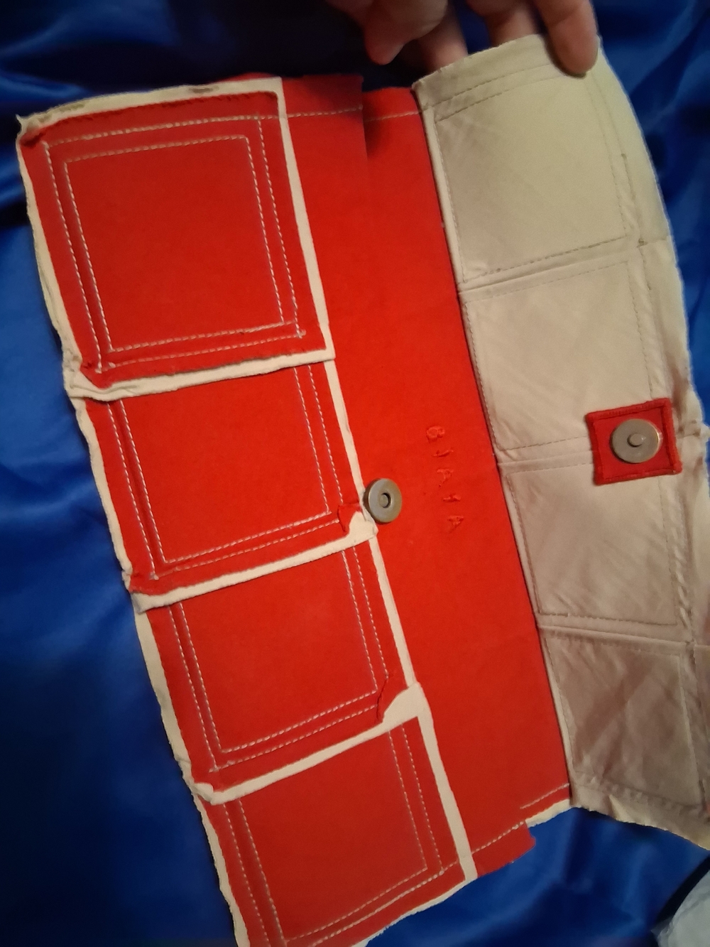 RARE  BIASA Bali Red Canvas Folding Travel Organizer Clutch Pouch Wallet